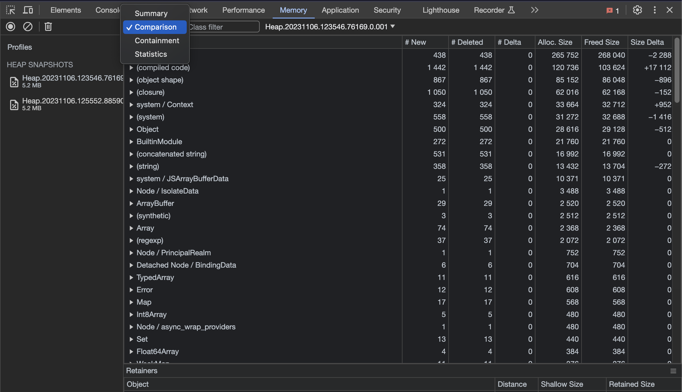 Heap snapshot 1